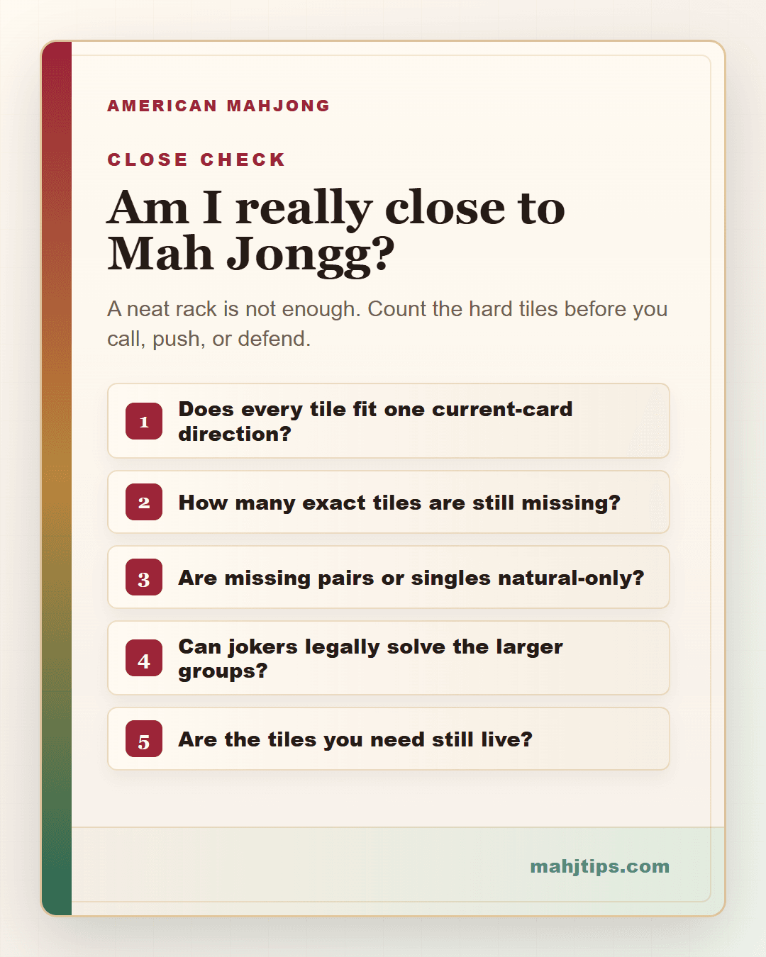 Am I really close to Mah Jongg? MahjTips strategy card