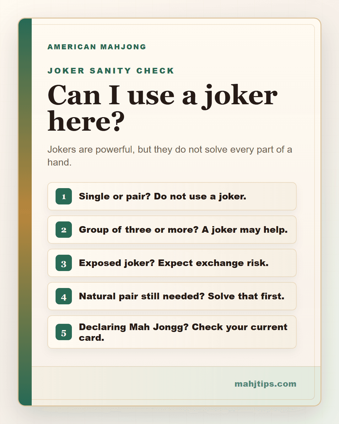 Can I use a joker here? MahjTips strategy card