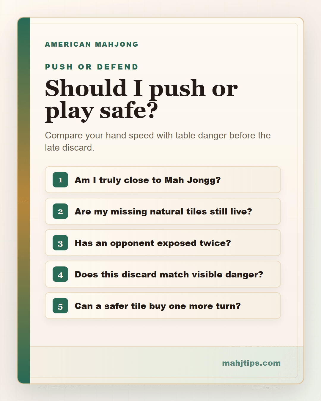 Should I push or play safe? MahjTips strategy card