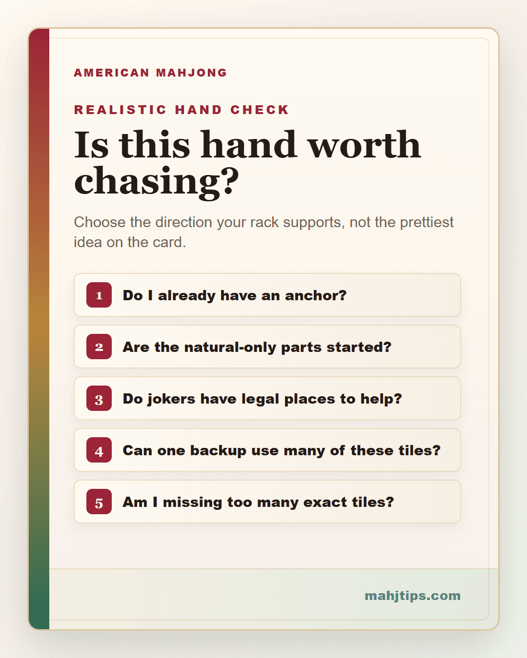 Is this hand worth chasing? MahjTips strategy card